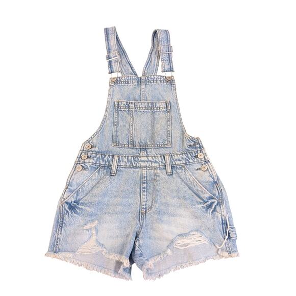 Arizona Jean Co Light Denim Ladies Overall Shorts Size XS Distressed MSRP $54 - Picture 1 of 7